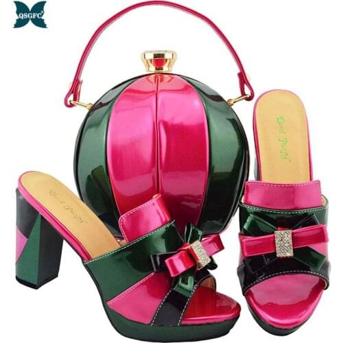 Fuchsia Color Italian design Ladies Shoes and Bags To Match Set Shoes and Bag Set African Sets 2019 Nigerian Women Wedding Shoes