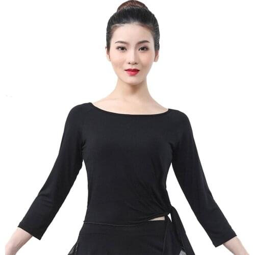 2020 WomenS Latin Dance Tops Female Adult Milk Silk Long-Sleeved Dance Clothes Samba Dancing Practice Performance Tops Wear