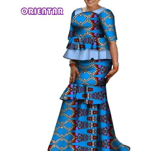 2 Pcs Set Women Outfits African Skirts And Tops Blouse Set Bazin Riche African Clothing Plus Size Women Private Custom WY8089