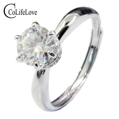 CoLife Jewelry Simple Moissanite Ring for Office Woman 1ct 2ct D Color VVS1 Moissanite Silver Ring 925 Silver Gemstone Jewelry