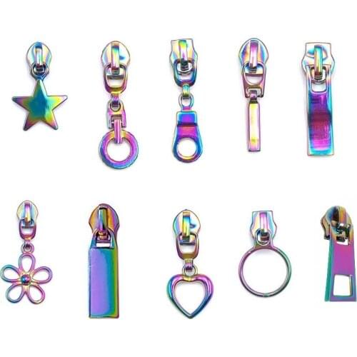 10/30/50pcs Rainbow Zipper Pulls for Zipper Repair Kit Replacement #5 Metal Zipper Sliders for Purses Clothing Luggage Bags