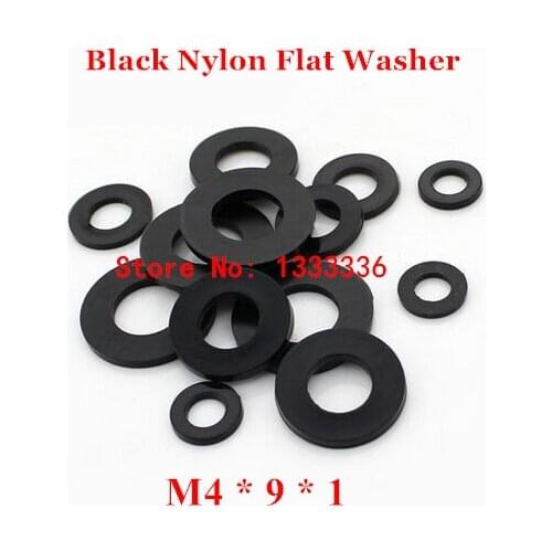 1000pcs M4*9*1 Black Nylon Flat Washer / M4 Plastic Insulation Plain Ring Gasket