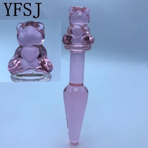 135*25mm Pink Bear Pyrex Glass Dildo Fake Penis Crystal Anal Beads Butt Plug Prostate Massager G Spot Female Masturbation Toys