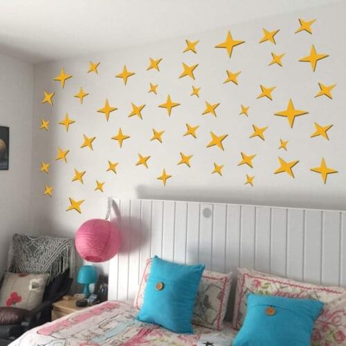 50Pcs/Set Removable 3D Star Shape Gold Silver/Gold Acrylic Mirror Home Decor Wall Art Kids Room Decoration Room Ceiling Decor