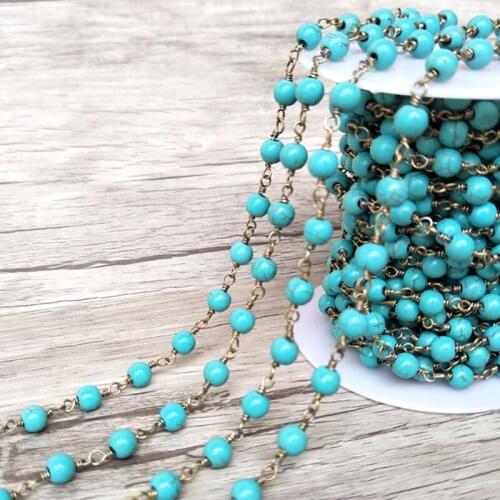 Handcrafted Gold Color Wire Wrapped Chains jewelry Finding,Natural Agat e stone Beaded Chains,DIY necklace jewelry making LZ50