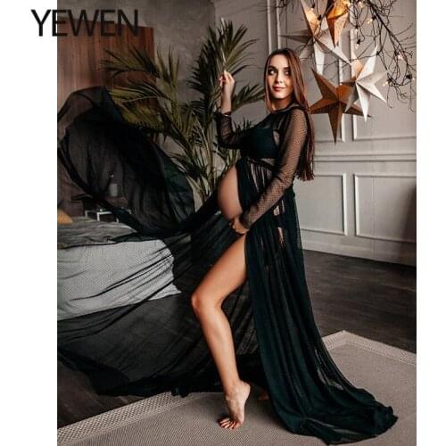 Black Sexy Maternity Boudoir Photo Shoot Robe Tulle Maternity Gowns Dotted Tulle Dress Maternity Photography Props Dresses