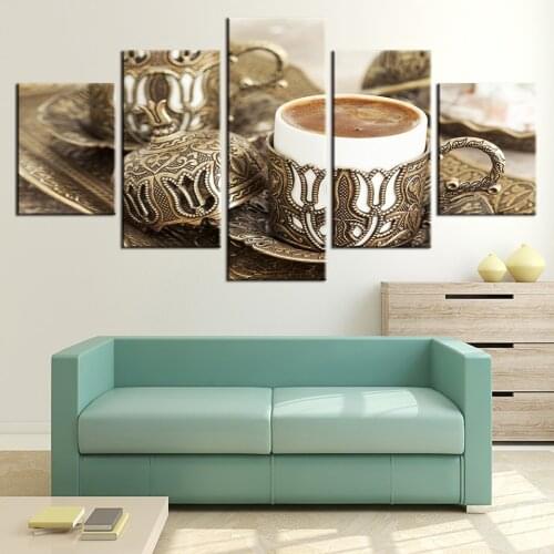 Home Decor Canvas Paintings 5 Pieces Delicate Coffee Cup Poster Living Room Kitchen Pictures Unframed HD Prints Restaurant Wall