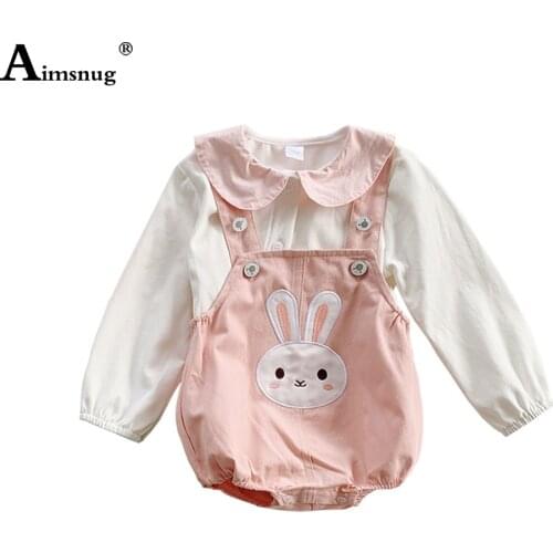 Children Two Piece Sets Baby Girls Long Sleeve Top and Toddler Romper Infant Clothing 2021 Kids Sweet Cartoons Print 2PS Outfits