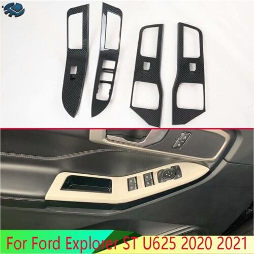 For Ford Explorer ST U625 2020 2021 Carbon Fiber Style Door Window Armrest Cover Switch Panel Trim Molding Garnish