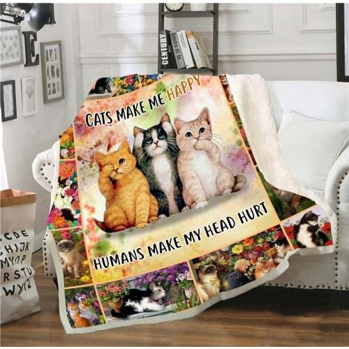 Flannel Blanket Animals Lovely Cats Printing 3D Digital Printed Soft Vintage Bedding Bedspread Blankets Kids Adult Room Decor