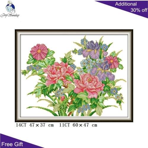 Joy Sunday Peony Cross Stitch H797 14CT 11CT Counted and Stamped Home Decor Peony Needlework Embroidery DIY Cross Stitch kits