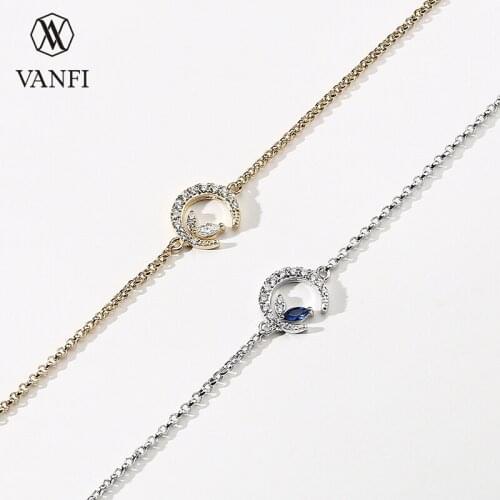 Kfvanfi Stylish Elegant Cubic Zircon Chain Bracelet Women White Blue Stone Moon Bracelet