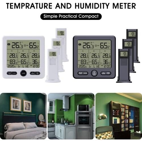 Indoor Thermometer Hydrometer with 3 Wireless Sensors Digital Temperature Humidity Monitor USB/Battery Powered w/ Max/Min Alarm