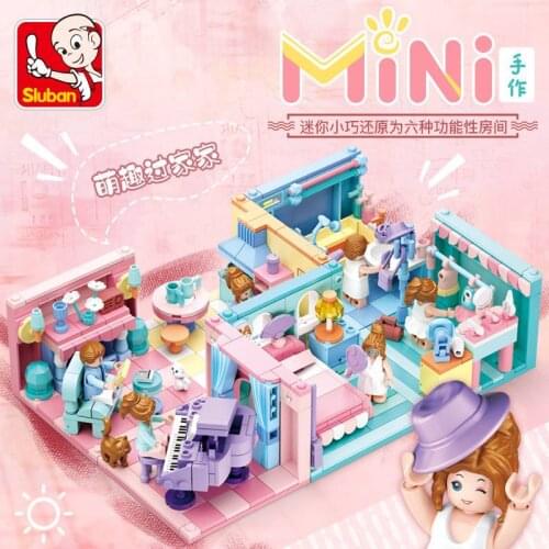 SLuban MINI Hand-Made 6 IN 1 Set Girl Building Blocks Play House Building Blocks Childrens Educational Toys for Childs Gift