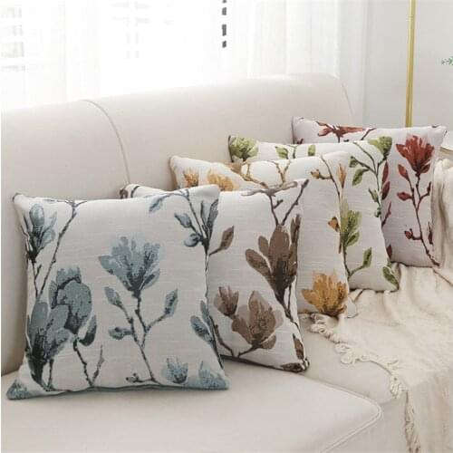 Red Flowers Jacquard Cushion Cover Home Decoration Pillow Cover Blue Green Brown Sofa Pillowcase Pillow Sham 45x45cm