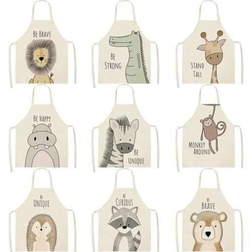 Kitchen Cooking Apron Animal Print Aprons for Lion Elk Bear Fox Women Sleeveless Biking Bibs Pinafores Children 47-38cm Apron