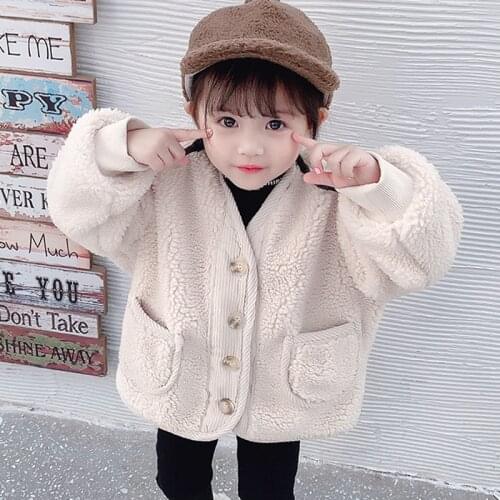 Girl Jacket Thick Warm Fleece Outerwear Winter Girls Clothes Open Stitch Loose Cashmere Wool Coat for Girls 2 4 5 6 7 8 Year