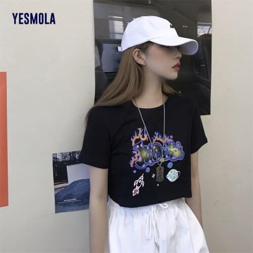 YESMOLA Y2k Summer High Waist Exposed Navel Women T-shirts Streetwear Ladies Crop Top Tshirt Harajuku Sexy Female Slim Tee Top
