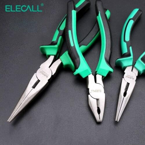ELECALL Mini Electrician Cable Wire Cutting Plier 6" 8" Diagonal Long Nose plier Cutter Nippers Stripping Crimpping