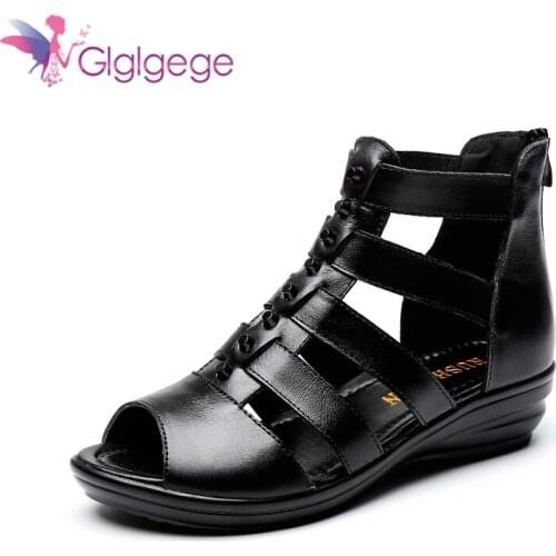 Genuine Leather Mens Sandals Open Toe Slip On Fashion Casual Shoes Womens Slippers Roman Summer Beach Sandals Plus Size 36-42