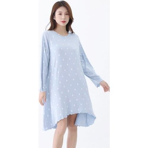 Bear Printing Nightgown WOMENS Nightdress Spring New Long Sleeve Modal Cotton Soft Sleepdress Simplicity Women Home Dress 2021