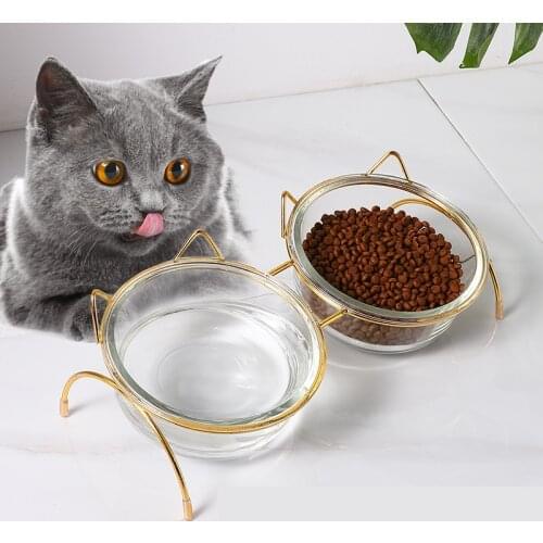 New Glass Dog Cat Bowl Puppy Food Bowl with Iron Frame Water Feeder Bowl Food Bowl Pet Supplies Drop Shipping