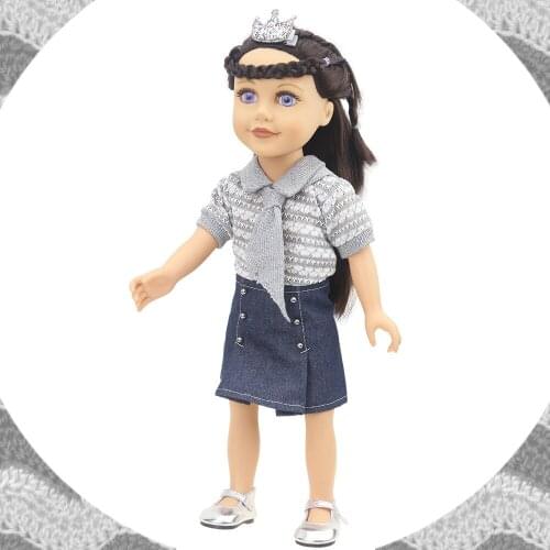 2021 New Pattern Grey Sheep Sweater Denim Skirt Winter Suit Fit 18Inch American 43cm Baby Doll Clothes Accessories,Girls Toys