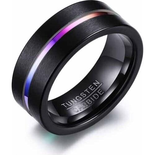 EAMIOR 8 mm Wedding Ring Black Dull Polished Ring Tungsten Steel Multicolors Circle for Men Party Engagement Jewelry Accessory