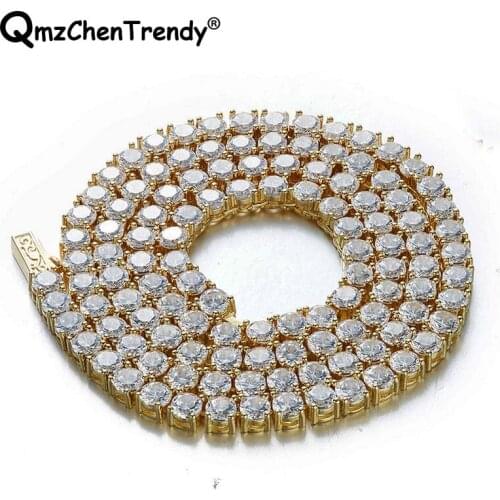 Top Quality Bling Iced Out 1Row CZ Tennis Chain Mens Hip hop Necklace Golden Silver Color Copper Jewelry 18/20/24/30 Inch