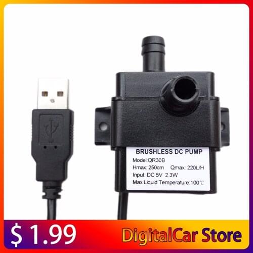 Professional Low Noise QR30B DC 5V 2.3W 220L/H Flow Rate Waterproof IP68 CPU Cooling Car Brushless Water Pump Hot Sale