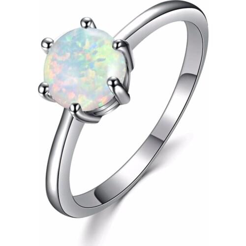 Simple 100% 925 Sterling Silver Blue/White Fire Opal Rings For Women Fashion Silver Jewelry