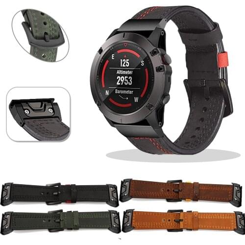 For Garmin Fenix 5 5X Plus 6 6X Pro 3 HR Smart Watch Leather Band Straps Bracelet for forerunner 935 945 Quick Fit Wristband