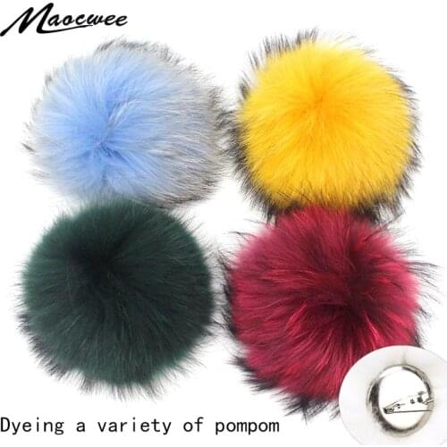 Solid&Colorful Raccoon Fur Ball Fur Pom Poms For Women And Children Winter Hat And Cap Beanies Fur Pompom Skullies Needle Button