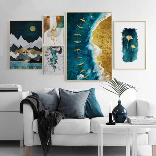 Nordic Deer Animal Canvas Wall Art Print Painting Mountain Lake Abstract Landscape Poster Nature Decorative Picture Home Decor
