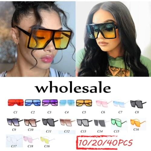Wholesale Oversized Sunglasses Women 2020New Luxury Brand Sun Glasses Trendy Flat Top Red Clear Lens Vintage Men Gradient Shades