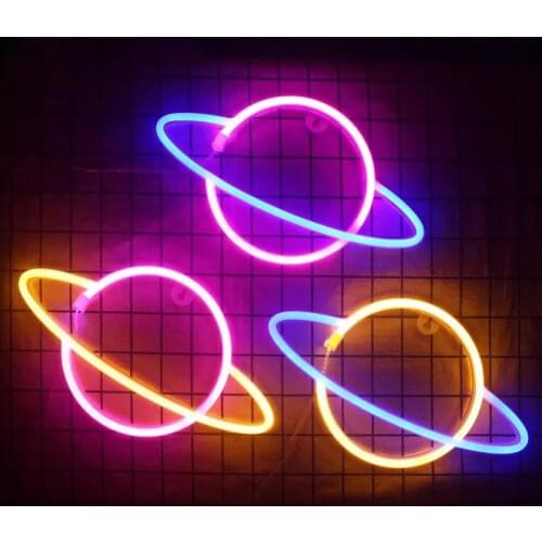 LED Neon Light Elliptical Planet Star Home Widget Decorative Wall Lamp Party Room Lighting Handing Gift Universe Panel
