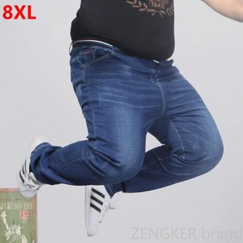 Elasticated waist oversized stretch jeans male plus size loose big man trousers 2x-8x big yards
