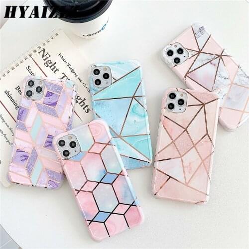 Shockproof Plating Marble Case for iPhone 12 mini 11 Pro Max XR X XS SE 2020 7 8 Plus Luxury Geometric Airbag Bumper Back Cover