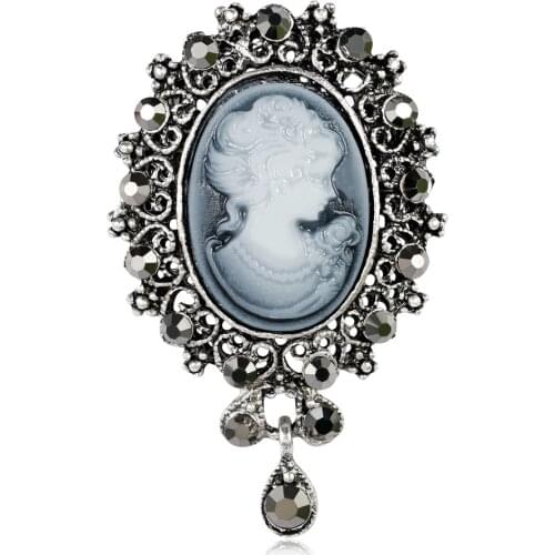 Vintage Style Queen Head Cameo Elegant Brooches Pin For Women Bridal Antique Wedding Brooch Bouquet Jewelry Gift AF031