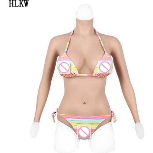 Top Grade Sexy Silicone Bodysuit with Arm Crossdresser Silk Cotton Breast Forms Fake Vagina Shemale Drag Queen Cosplay Adults