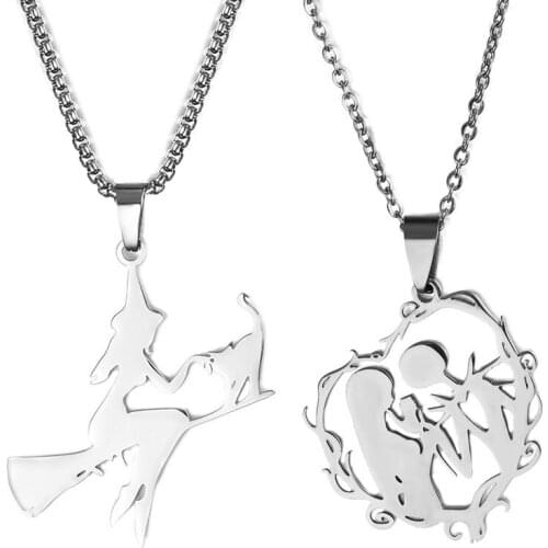 Witch Fairytale Pendant Necklace Beads Link Chain Christmas Stainless Steel Charming Clavicle Jewelry