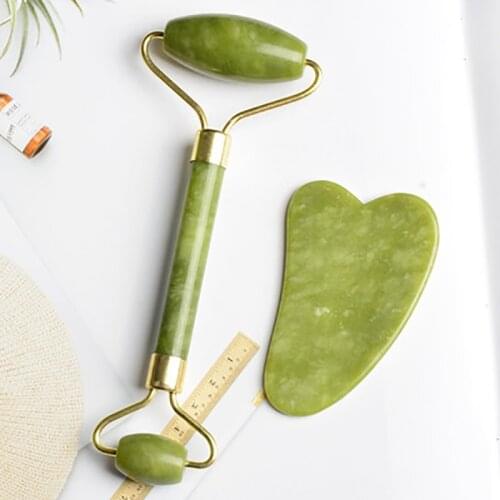 Green Natural Beauty Double Thorn Head Roller Jade Roller Facial Massage Stones for Face Neck Back Jawline Relaxation Slimming