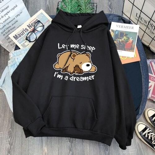 Bear Sleeping On Tummy Print WomenS Hoody Thick Winter Clothing Hot Sale Fleece Autumn Sweatshirt Coldproof Vogue Female Hooded