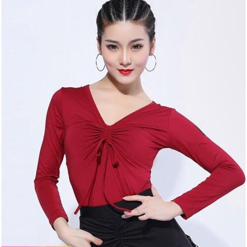 Women Latin Dance Tops Female Adult Professional Ballroom Dance Shirt Waltz Samba Sexy V-Neck Short / Long Sleeves Shirts DL5498