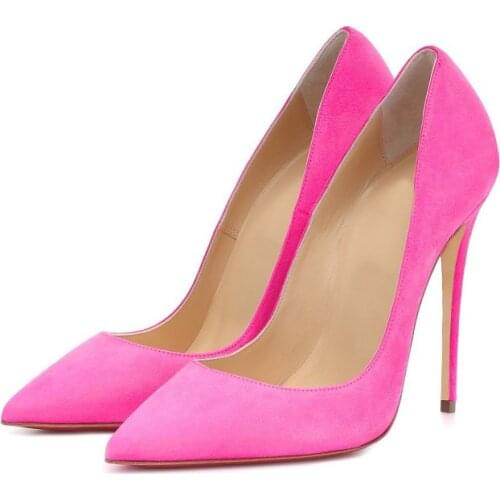 Pink orange spring shallow ladies pumps sexy 12cm thin high heels women shoes flock 10cm women pumps plus size RM018 ROVICIYA