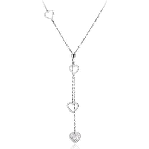 Original Design Titanium Steel Lovely Heart Charm Necklaces Fashion CZ Crystal Pendant Chain Necklace For Women N19075