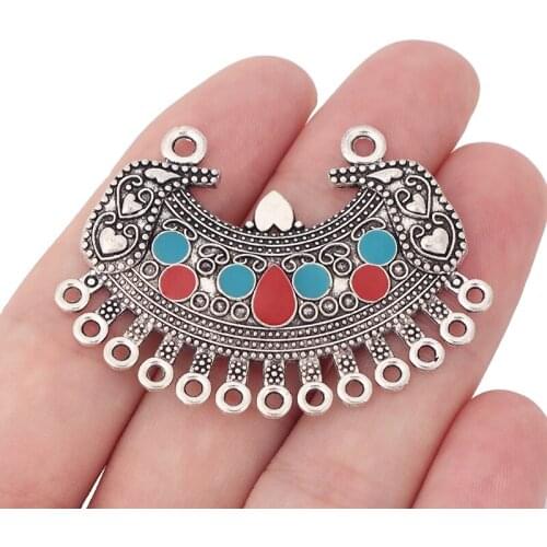 10 x Tibetan Silver Enamel Boho Tribal Chandelier 13 Bailors Multi Strand Connectors charms Pendants for Necklace Jewelry Making