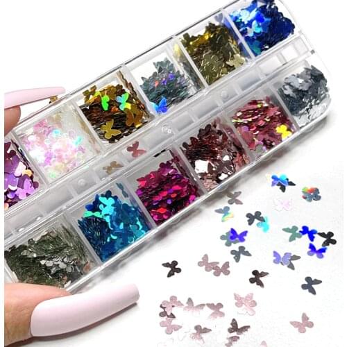 12 Colors/Box 5mm Laser Butterfly Nail Art Glitter Flakes Symphony Decorations Colorful Glitter Sequins AU-003