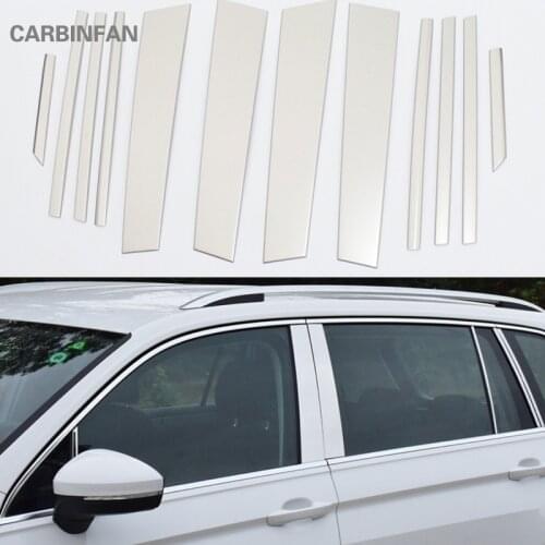 12pcs Car Stainless Steel Window Center Post Piilar Sticker B+C Column Cover Trim For Volkswagon VW Tiguan 2017 2018 C664