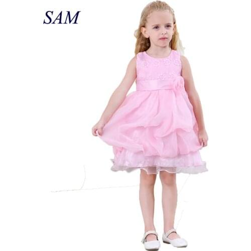 2019 girls cute party formal dress childrens sleeveless princess floral layered dresses kids lace voile wedding clothes